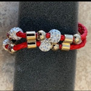 New! “KMQ” Woman Red, Gold & White Bracelet With Magnetic Closure. 7”L